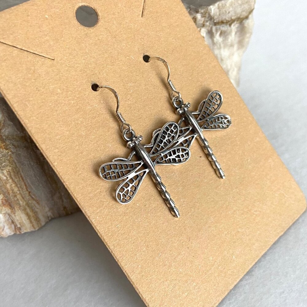 Sterling Silver 925 Dragonfly Insect Dangle Drop Earrings Dragonfly Jewelry - Picture 3 of 15